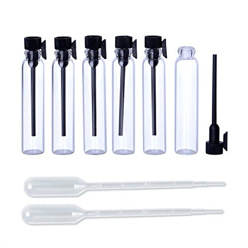 Enslz 100 pcs bouteilles de parfum échantillons Mini Noir avec couvercle en verre vides flacons compte-gouttes Bouteille pour Voyager et fête, Verre, claire, 1ml