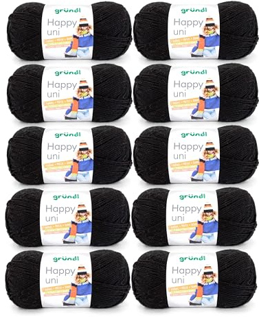 Gründl Wolle Happy uni Garn zum Stricken 10 Knäuel 100 g, schwarz | Garn zum Häkeln - Strickgarn - Häkelgarn - Weich und hautfreundlich - 100 % Polyacryl 100 g / 250 m - Nadelstärke 4 5
