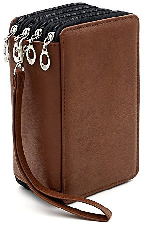 DUBENS 72 PU Leder Buntstifte Federmäppchen Großer Kapazität Bleistiftkasten Stationary Pouch Makeup Case Kosmetiktasche für Prismacolor Bleistifte, Aquarellstifte Federmappe Organizer (Braun)
