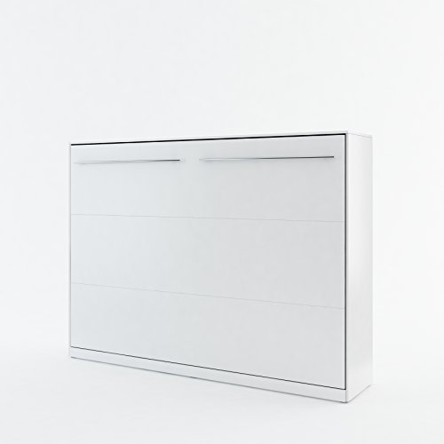 BIM Furniture Wandbett Horizontal Schrankbett LENART Concept PRO Wandklappbett, Schrankklappbett Wandbett, Schrank mit integriertem Klappbett, Funktionsbett (Weiß Matt, 140 x 200 cm)
