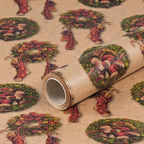 Geschenkpapier Santa Claus traditionell, Weihnachtspapier, Kraftpapier, 0,70 x 10 m