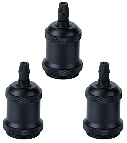 PETITES ECREVISSES Lampenfassung E27 Vintage Edison Metall Vintage Socket Lampenfuss Retro Adapter Beleuchtung für Pendelleuchte Hängelampe Halter DIY (3 stück, Schwarz)