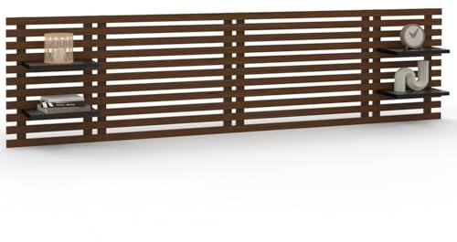 IDMarket - Kopfteil Hängebett aus AVA-Latten 240 cm Altholz und Schwarze Regale