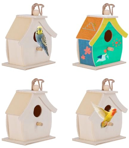 Träfågelholkar, 4 st Mini hängande fågelbon prydnadsföremål DIY oavslutade trä fågelhus Utomhus Trädgård Balkong Gård för måla
