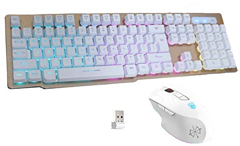 MK500 - Tastiera e mouse wireless combinati, tasti multimediali ergonomici antighosting con mouse ottici retroilluminati, 2,4 G ricaricabile RGB Gaming Office Set per PC, laptop, computer desktop