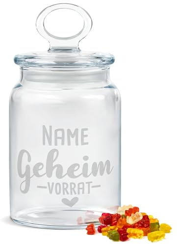 Print Royal PR Personalisierte Keksdose aus Glas mit Gravur - 800 ml - Geheim-Vorrat mit Name selbst gestalten als Geschenk zum Geburtstag oder Weihnachten | Personalisiertes Geschenk