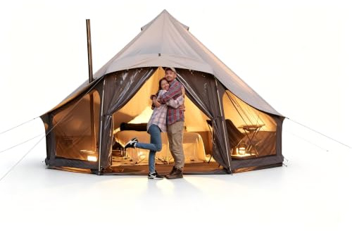 KingCamp Khan Luxus Glamping Zelt Großzügiger Wohnraum für 6-12 Personen | Atmungsaktives,Wasserdicht TC-Baumwollzelt,Ofenöffnung,Panorama-Ausblick,Aluminiumstangen,4-Jahreszeiten,für Familien,Gruppen