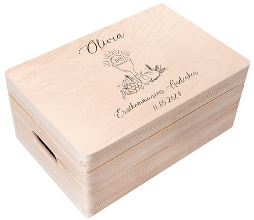 Creative DECO Caja Regalo Personalizada Primera Comunión para Niños y Niñas | Caja de Memoria de Madera| Personalizado - Cáliz | Impreso | Personalizadas para Niño y Niña | Personalizados