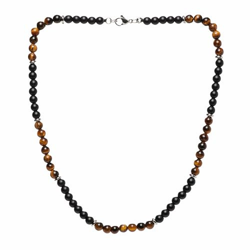 Handgefertigte Herren Tigerauge Onyx Perlenkette - Natürliche Edelstein-Heilungs-Kristallschmuck für Männer und Frauen
