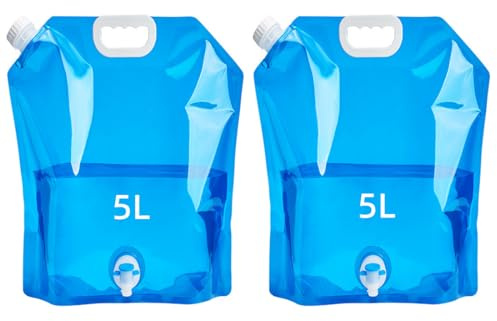 Generic Water Container with Spigot 2Pcs Folding Water Storage Water Carrier Camping Water Bag with Tap for Hiking Climbing Fishing Travel Picnic (5L)