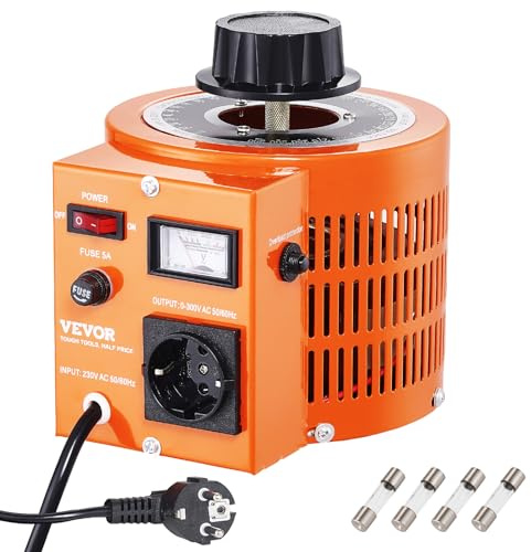 VEVOR Transformador de voltaje variable automático de 1000 VA, 3,3 A, entrada de 230 V, salida de 0-300 V, regulador de voltaje de CA 4 fusibles, interruptor de control térmico para oficina industrial