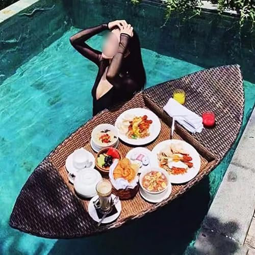 GALPBBCADE Schwimmende Poolwanne Multifunktion Serviertablett Aus Rattangeflecht Zum Servieren Von GeträNken Am Pool Zum Schwimmenden Brunch Und Zum Essen Auf Dem Wasser