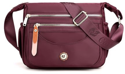 NICOLE & DORIS Frauen Umhängetasche Leichte Schultertasche Nylon Satchel Handtasche Damen mit Mehreren Taschen Messenger Crossbody Bag für Schule Shopping Arbeit Burgunderrot