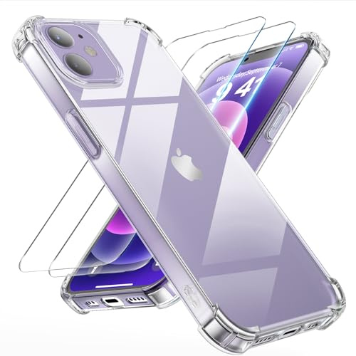 Tentoki für iPhone 12 Mini Hülle mit 2 Stück Panzer Schutz Glas | Militärischer Schutz Handyhülle Case, Anti-Vergilbung Schlanke Stoßfeste Anti Kratzt, Durchsichtig