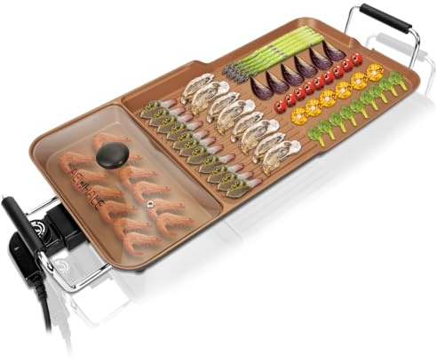 AEWHALE 3-in-1 Grillplatte Elektrisch，2000W XL Tischgrill Gold | Geeignet für sechs Personen, Antihaftbeschichtung, einstellbare Temperatur, für den Innen- und Außenbereich geeignet