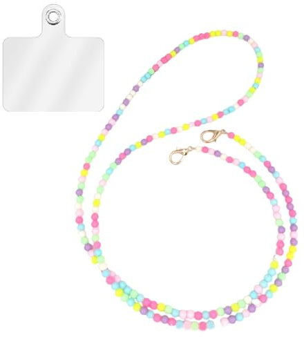 ARROMI 2 collane per cellulare colorate, con perle, per cellulare, da portare a tracolla, per cellulare, universale, con cordino, per smartphone da viaggio, M, multicolore