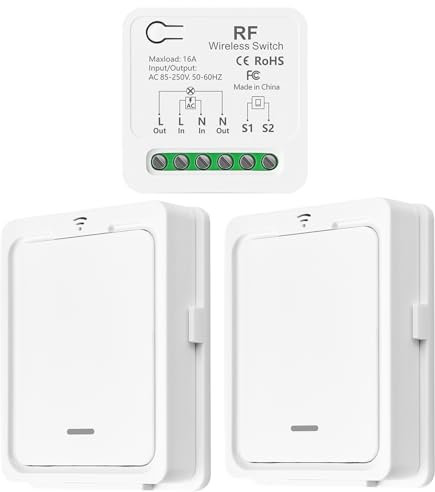 DieseRC Interruttore della luce radio/compatibile con interruttori manuali, controller del ricevitore relè da 10 A e interruttore remoto mobile, interruttore on/off per lampade fino a 1500 W