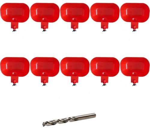 Großer Hühnertränkebecher (rot) – DIY automatischer großer Hühnertränke für Enten, Küken, Truthähne, Wachteln, Kaninchen, Vögel und verschiedene andere Geflügeltränke mit passendem Bit rot 10 Stück