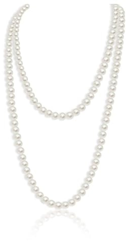 Ziranee Collana di Perle del 1920,Collana Perle Lunga,Artificiali Bianche Eleganti da Donna,Collana Lunga con Perle Finte,Accessori di Abbigliamento per Donne e Ragazze in Festa
