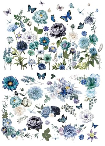 Joeyan Wild Flowers Transfers e Adesivi per Mobili e Artigianato, Decalcomania fai da te per la Casa su Legno, Vetro, Metallo, Tela, Porcellana, Carta e Plastica, 2 Grandi Design Floreali 43x30 cm
