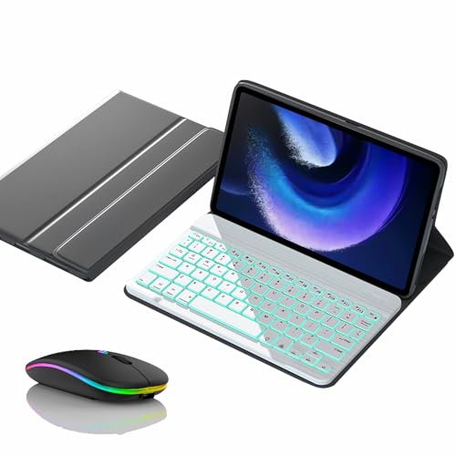 JZCZMCE Étui Clavier pour Xiaomi Pad 6S Pro 12.4 2024, Clavier Rétro-éclairage sans Fil Détachable et Magnétique avec Souris Bluetooth,Blanc