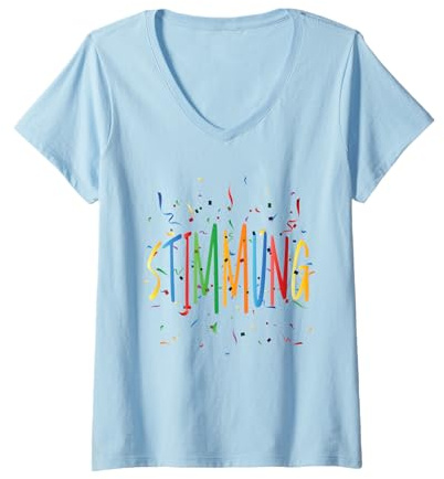 Damen Stimmung Konfetti Silvester Karneval Kostüm Lustig Fasching T-Shirt mit V-Ausschnitt