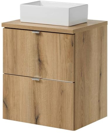 [en.casa] Badmöbel Skelbolu Waschtisch mit Unterschrank Badezimmerschrank 50 x 71 x 40 cm Waschbecken mit Unterschrank 2 Schubladen Badschrank Waschtischunterschrank hängend Eicheoptik