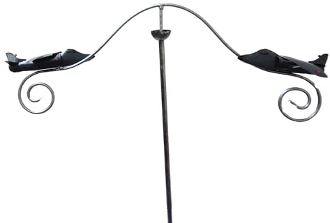 Metal Garden Wind Spinner Stake - Harrier Jump Jet, 2 Plane Kinetic Design