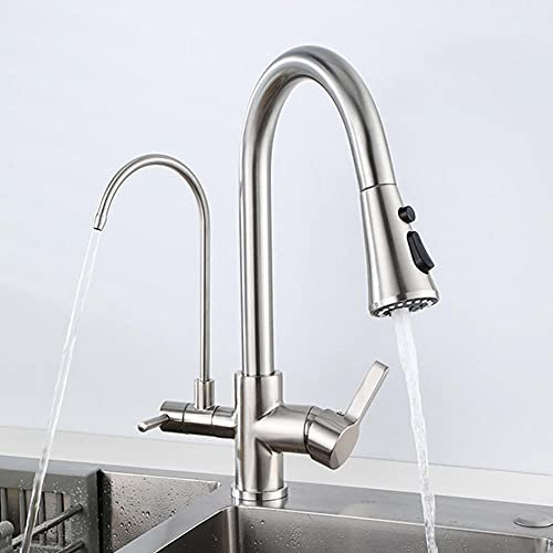 Duschkopf Küchenarmatur 3-Wege mit herausziehbarer Brause Reinwasserhahn 360°-Drehung Heißes und kaltes Wasser Messing Multifunktionale Küchenspüle-Wasserhähne-Schwarz (Farbe: Chrom) Duschkopf