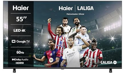 Haier Direct LED 4K UHD H55K85FUX 55 Pulgadas, Smart TV, Google TV, Dolby Audio, HDR10, Smart Remote Control, Google Assistant, Bluetooth 5.1, DBX TV, HDMI 2.1 x 4, Sin Marcos, 2025