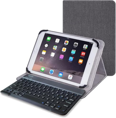 ENJOY-UNIQUE Tablet Hülle mit Bluetooth Tastatur in Deutsches Layout, Universal Schutzhülle aus Hanf für 9 10,1 10,8 Zoll PC für Samsung Galaxy Tab, Lenovo M10, Fire HD, TECLAST Android Tablet