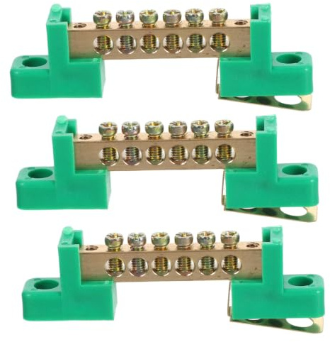 Homsfou Bornier De Terre En Cuivre Bloc De Connexion Fixe Vert Pour Tableau ÉLectrique Barrette De Mise À La Terre 3 PièCes Pour BoîTes De Distribution Et CâBlage