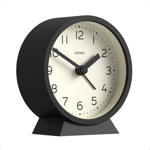 JONES CLOCKS® Midnight mini-wecker | Zeitgenössisches Design | Schwarz | Stilvoll, kompakt und funktional für nachttisch, Schreibtisch oder Regal