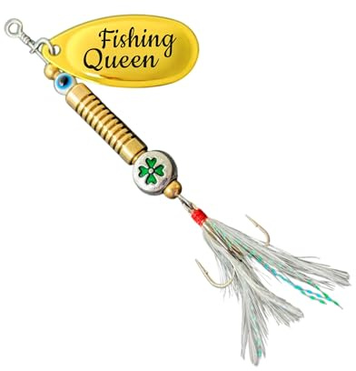 Angelköder Spinner mit Gravur -Raubfischköder Zander Hecht Barsch - Geschenk für Angler Angelhaken - Glücksfisch (Fishing Queen)