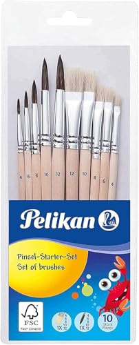Pelikan 10 Pinsel, Haar-und Borstenpinsel, Holz (3er Pack / 10 Pinsel)