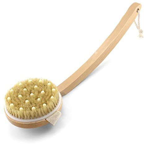 Happyyami Brosse De Bain Et Douche Amovible Brosse De Massage Corporel Avec Manche Bois Courbé Poils Naturels Pour Exfoliation