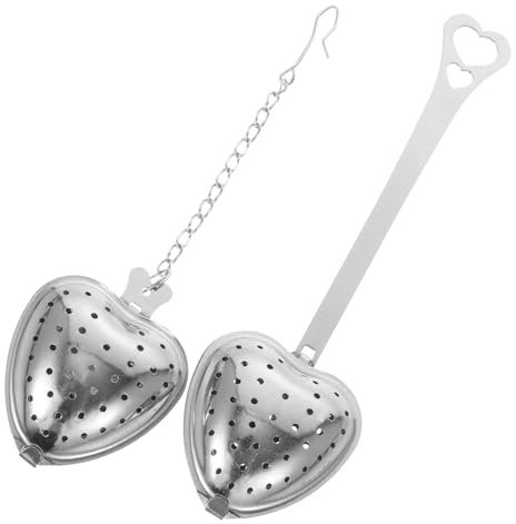BAZEITFLOW 2pcs Heart Shape Stainless Steel Tea Leaf Strainers Metal Tea Infuser Chain for Home and Household