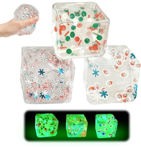 SPERMUOY Squishy würfel Weihnacht Stressbälle,3pcs Antistressbälle für Kinder Erwachsene, Squeeze Spielzeug Squishies Ball, Anti Stress Spielzeug Bälle, Ice Cube Fidget Toy 1 Pack
