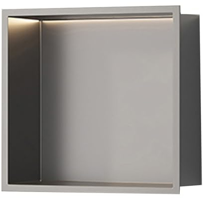 WECLMH Shower Niche, Recessed Bathroom Storage Shelf, Stainless Steel Water proof Niche with light for Next To The Toilet(Gray,32X32X12.5CM)