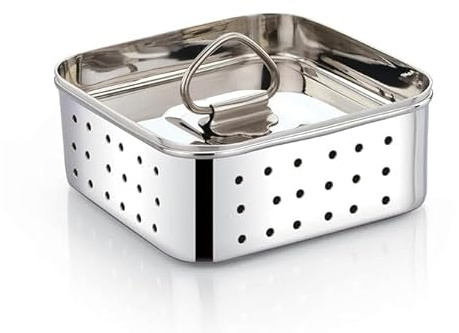 Yuktha Eternals Stainless Steel Paneer Maker Mould Medium Size, Paneer Press With Lid, Tofu Press Mould Maker, Whey Seperator (Square, 450ml Capacity)