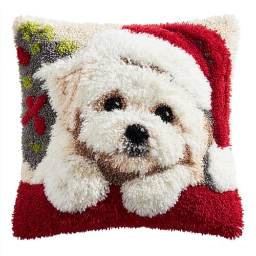 AMBATTERY Kissen Knüpfen Kit, Hund Knüpfkissen Set Für Anfänger Erwachsene Zum Selber Knüpfen,DIY Knüpfteppich Knüpfpackung,Knüpfen Kissen Set 43x43cm