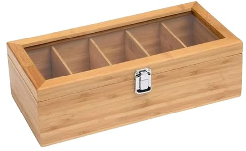 Organizzatore per bustine di tè, scatola multiscomparto, supporto per coperchio trasparente a 10 scomparti, struttura in legno con parte superiore trasparente, accessorio da cucina con facile accesso,