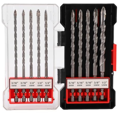 OVAQUIXI Serrated Drill Bit Set, 10 Pcs Multiple Sizes 1/4in/6.35mm Hex Shank Carbide Tipped Bits for Masonry Tile Glass Wood with Storage Box