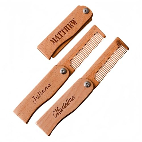Personalisierter Faltbarer Bartkamm Aus Sandelholz Mit Namensgravur, Ideal Für Pflegen Und Kämmen Von Haar Und Bart, Geschenk Für Männer