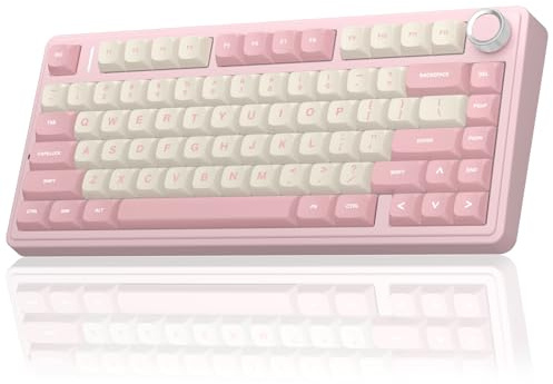 AULA F75 75% Wireless Mechanical Keyboard,2.4Ghz/Type-C/BT5.0 Gaming Keyboards,Advanced Structure,RGB Backlight,Creamy Sound,Hot Swappable Custom Keyboard for PC/Mac (Pink White)