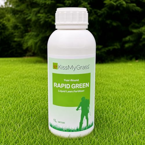 KissMyGrass Year Round Rapid Green Liquid Iron Lawn Fertiliser (1L) - Designed for Spring, Summer, Autumn & Winter, Promotes Rich-Green Colour in 24 Hours, Apply from March - November
