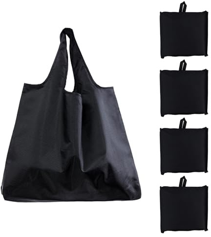 Tinsellns 4 Stück Faltbare Einkaufstaschen – 53 × 64cm Große Faltbare Tasche, Umweltfreundliche Stofftasche aus Oxford, Waschbar und Leicht für Einkäufe, Picknick und Camping, mit Henkel