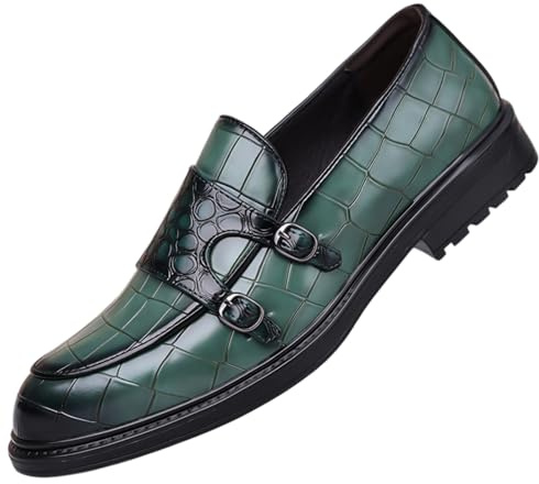 Mocassins décontractés à enfiler en cuir verni pour homme - Mocassins Tuexdo pour mariage, affaires, bal de fin d'année, Vert, 44 EU