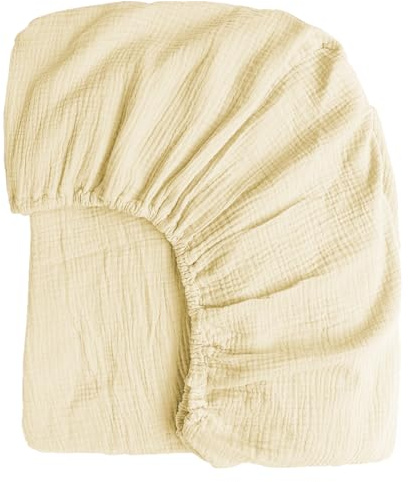 Boqingzhu Muslin Baumwolle Spannbettlaken 90x200cm Beige Creme Weiß Atmungsaktiv Weich Hautfreundlich Spannbetttuch Bettlaken für Matraze bis 30cm Boxspringbett Topper