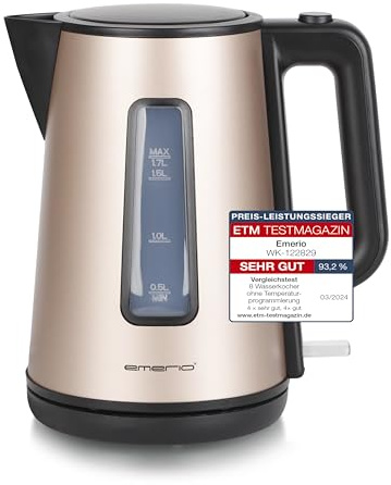 EMERIO Wasserkocher doppelwandiges Cool-Wall Gehäuse | 1.7L | Satin Edition | 2200W | Auto Off | Überhitzungsschutz | kabellos auf 360° Basis | Deckelöffnung auf Knopfdruck | WK-122829.8